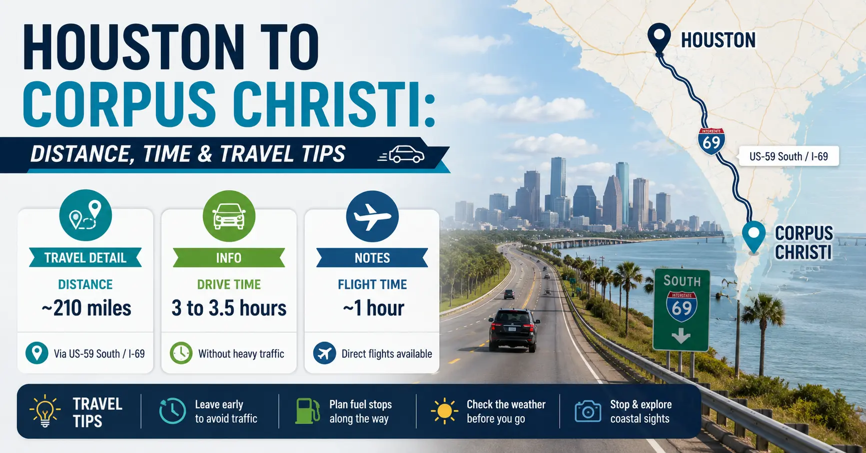 Houston to Corpus Christi Distance, Time & Travel Tips